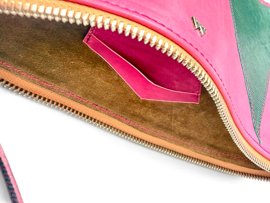 Pink and Emerald Flat Travel Clutch