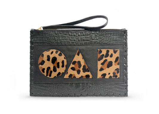Black Croc Geo Flat Pouch