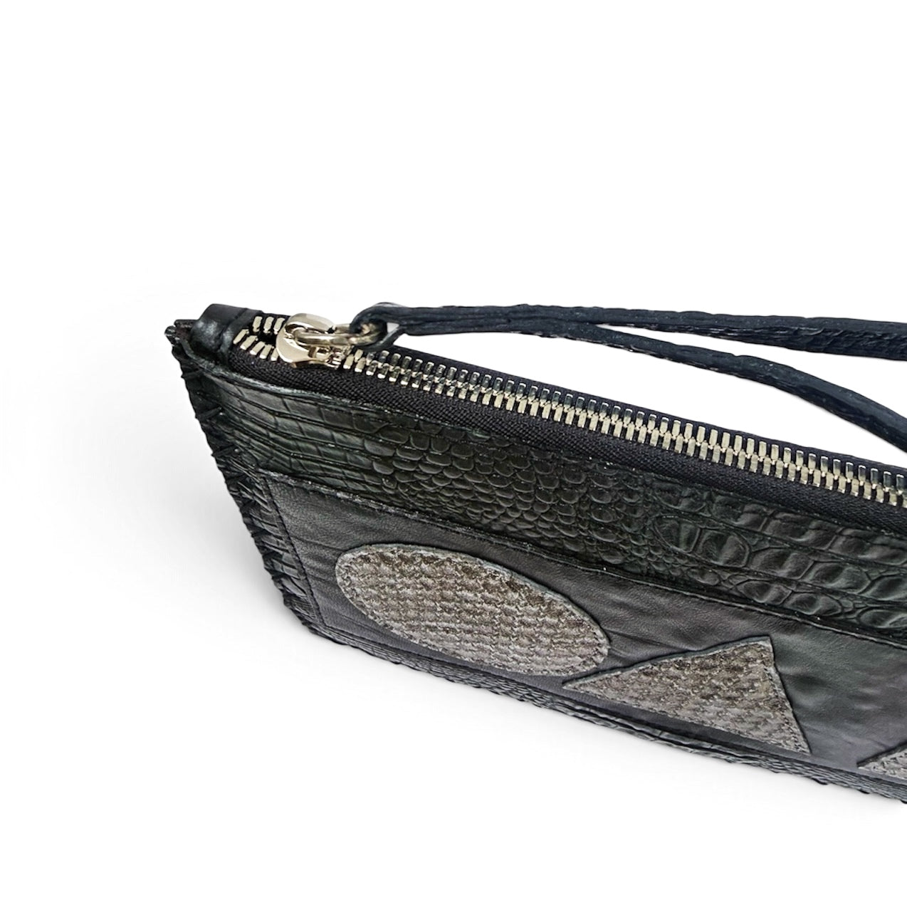 Black Croc Geo Flat Pouch
