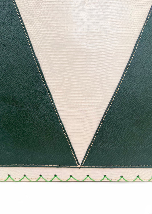 Cream and Green Flat Travel Clutch