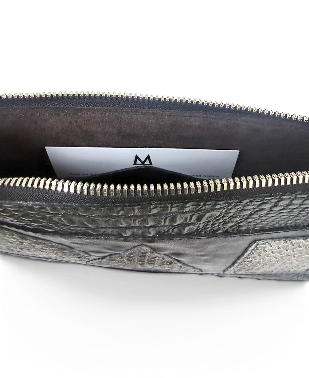 Black Croc Geo Flat Pouch