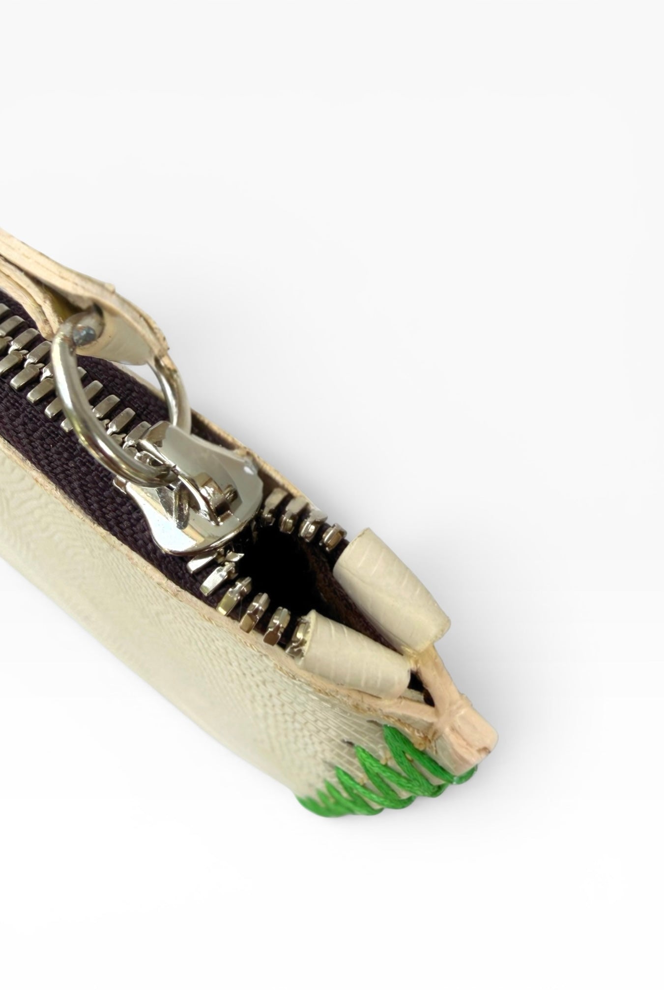 Cream and Green Flat Travel Clutch