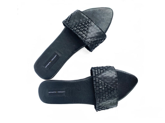 MARTÉ EGELE X BLARKMATE WOMENS BLACK LEATHER SLIDES