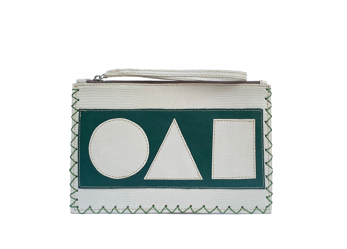 CREAM & GREEN GEO FLAT POUCH