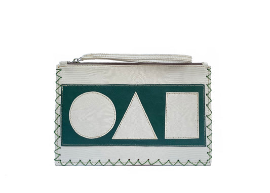 CREAM & GREEN GEO FLAT POUCH
