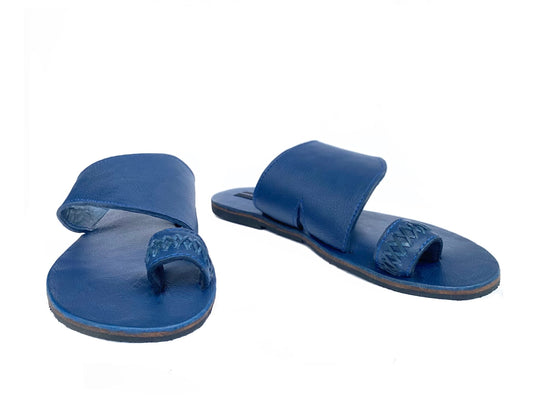 MARTÉ EGELE X BLARKMATE MENS BLUE LEATHER SLIP ON SANDALS