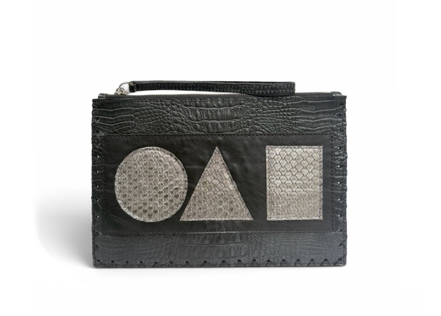 Black Croc Geo Flat Pouch