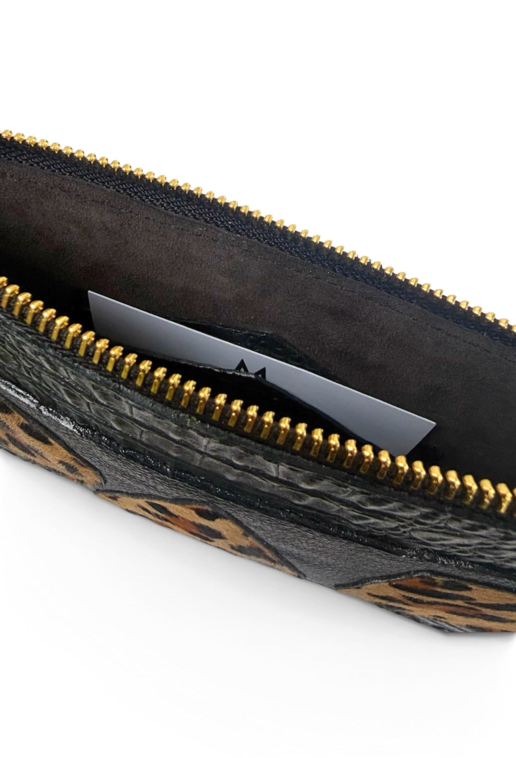 Black Croc Geo Flat Pouch