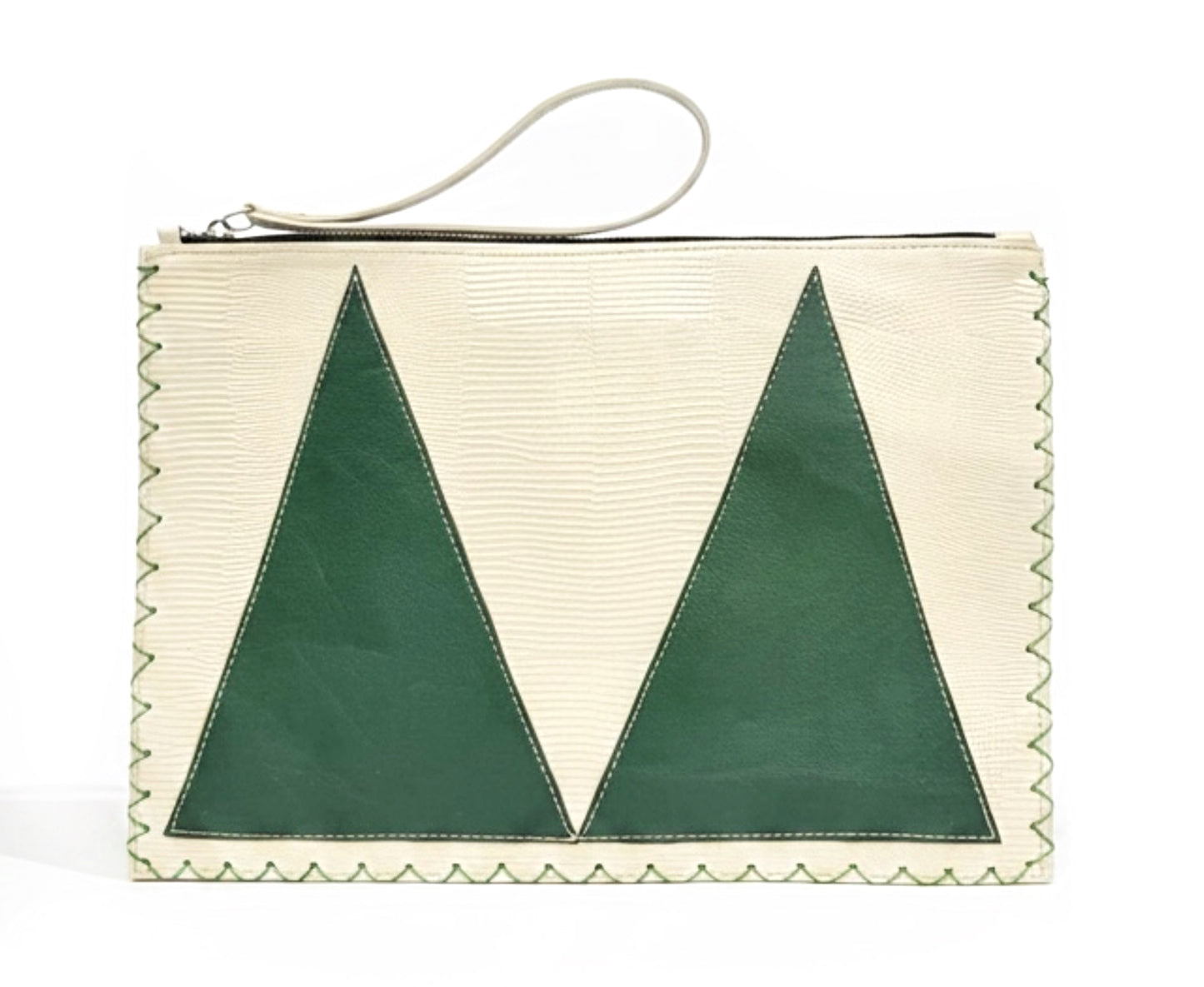Cream and Green Flat Travel Clutch