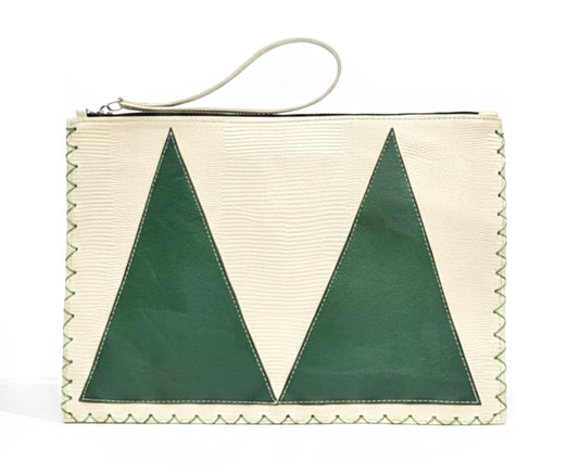 Cream and Green Flat Travel Clutch