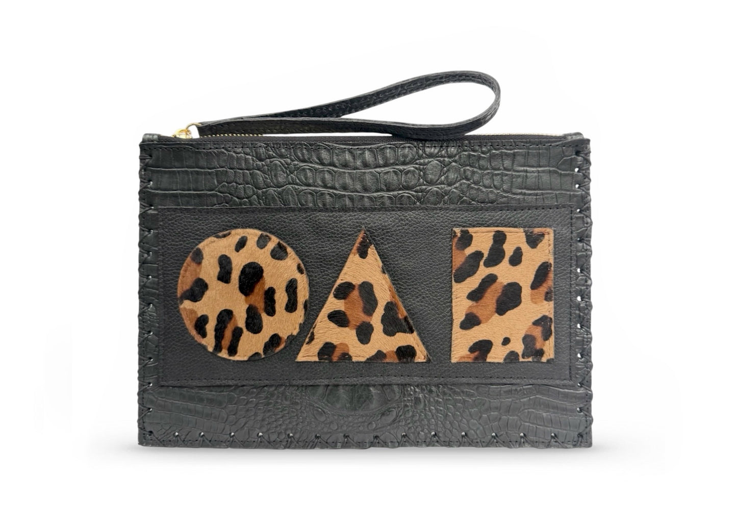 Black Croc Geo Flat Pouch