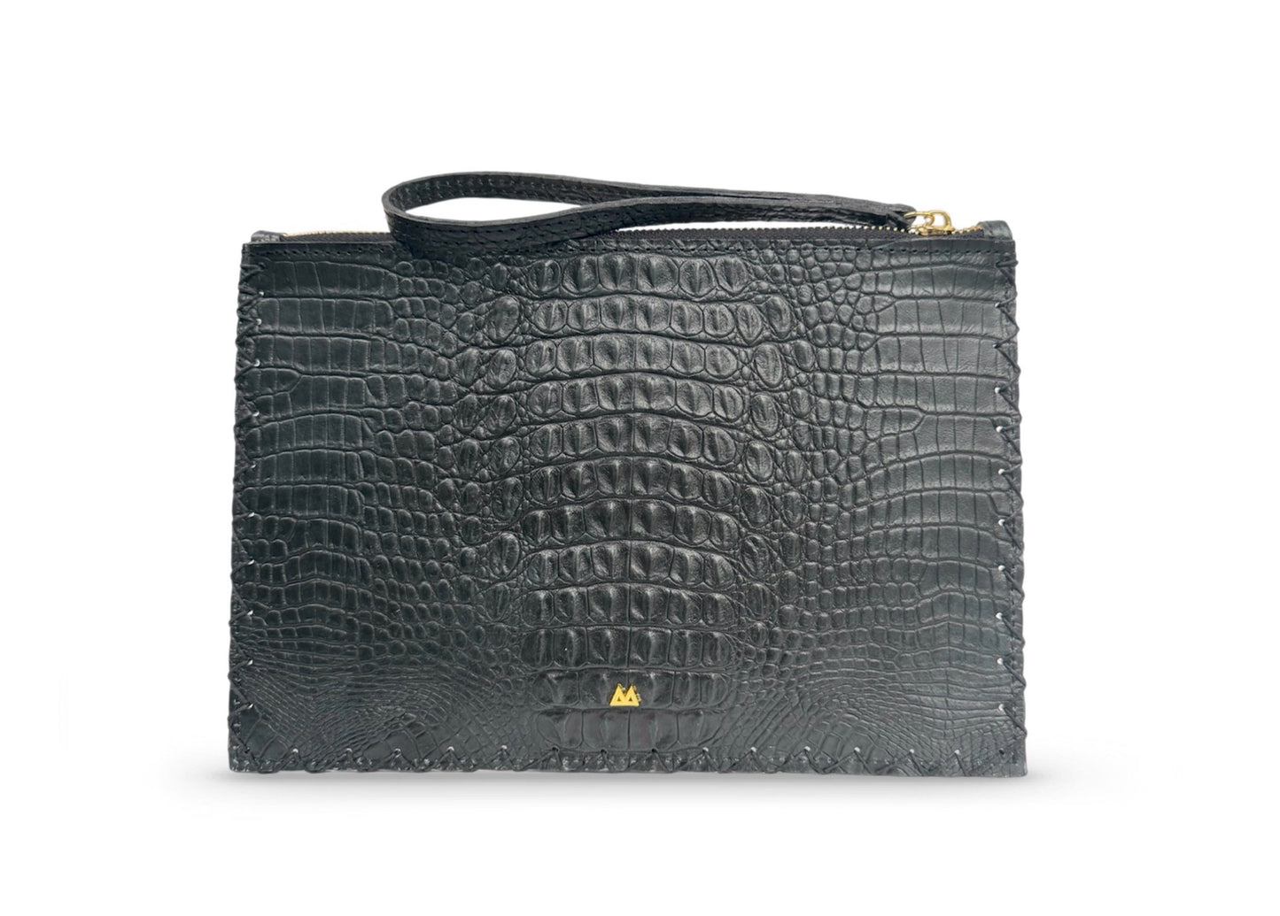 Black Croc Geo Flat Pouch