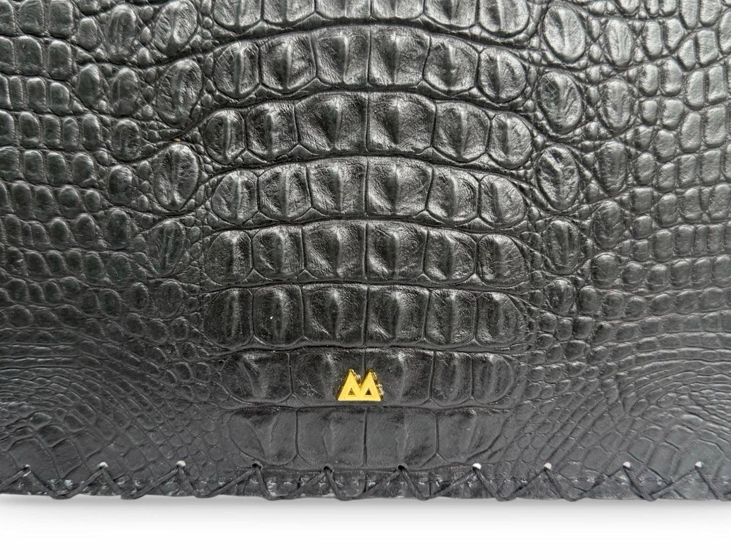 Black Croc Geo Flat Pouch